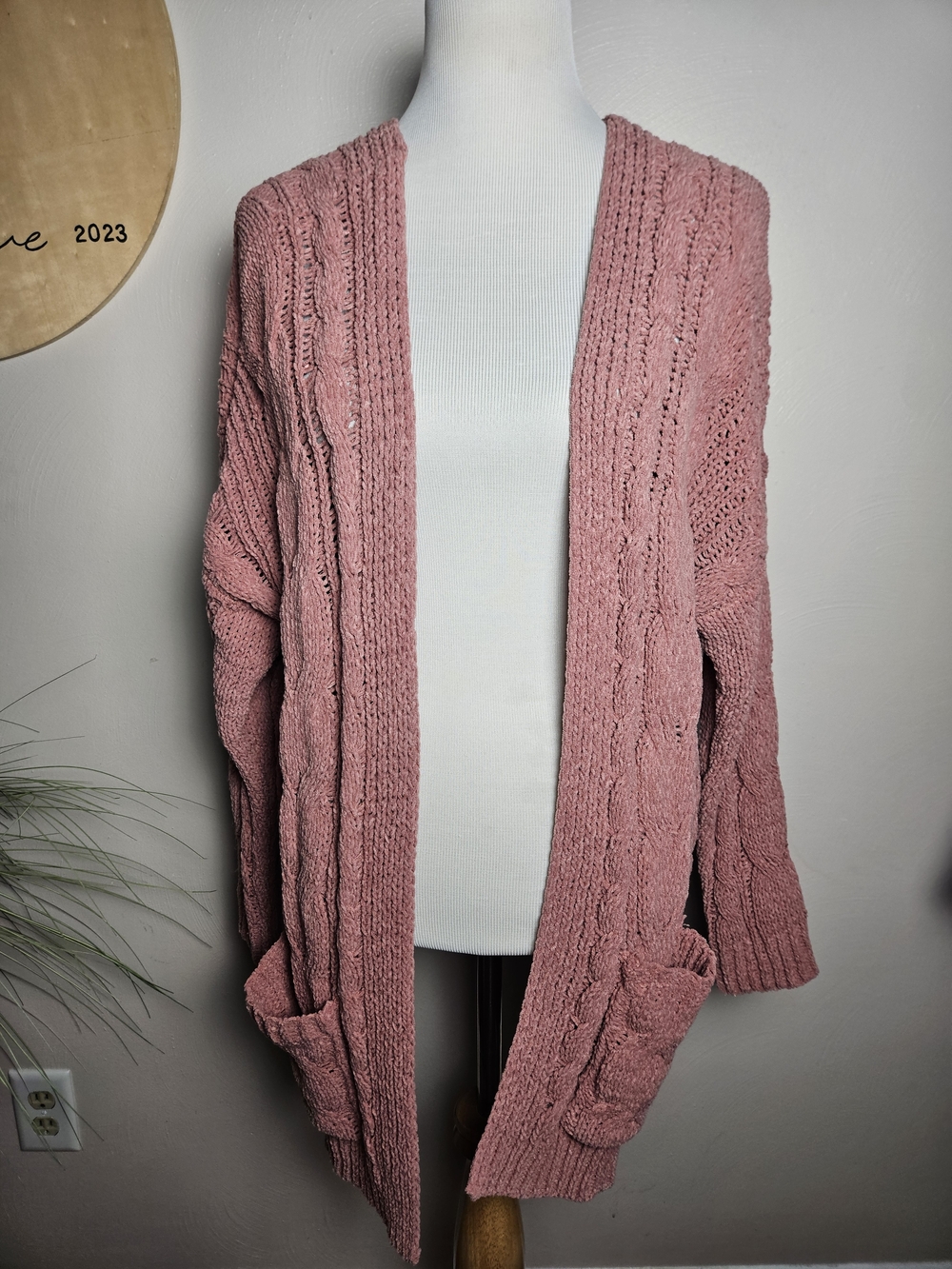 Love Tree Open-Front Cable Knit Cardigan - Rose